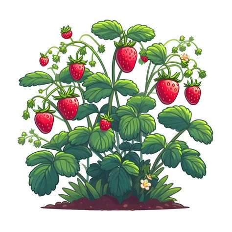 Strawberry Bush Drawing, Berry Bush Drawing, Strawberry Plant Drawing, Bush Drawing, Strawberry Bush, Fruit Bushes, Science Stickers, Strawberry Garden, Flower Art Drawing