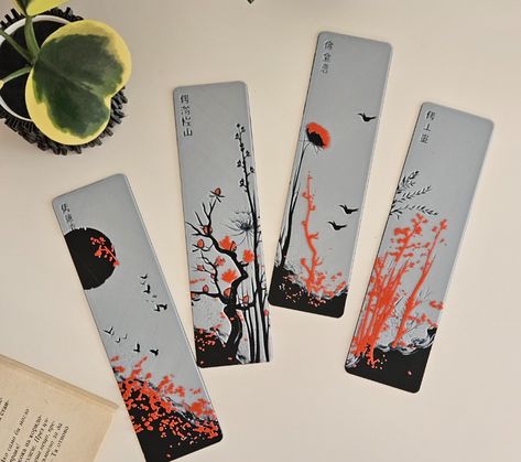 Japanese Bookmark, Autumn Bookmark, Fantasy Bookmarks, Japanese Sakura, Red Blossoms, Traditional Japanese Art, How To Make Bookmarks, Any Book, Book Accessories