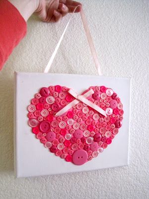 Canvas Button Heart.  Great gift idea! Heart With Buttons Ideas, Button Hearts, Hearts Crafts, Button Canvas, Button Heart, Button Ideas, Diy Valentines Cards, Bookmark Ideas, 40th Anniversary Gifts