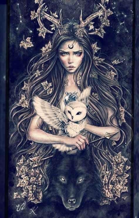 Artemis Goddess Tattoo Design, Dark Witch Wallpaper, Dark Goddess Art, Goddess Art Drawing, Enys Guerrero, Witchy Artwork, Dark Souls Artwork, Witch Wallpaper, Fantasy Tattoos