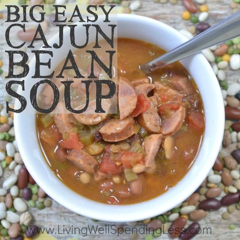 Big Easy Cajun Bean Soup Cajun Bean Soup, Regional Recipes, Easy Cajun, 15 Bean Soup, Food Crockpot, Food On The Table, Ham Soup, Ham And Beans, Bean Soup Recipes