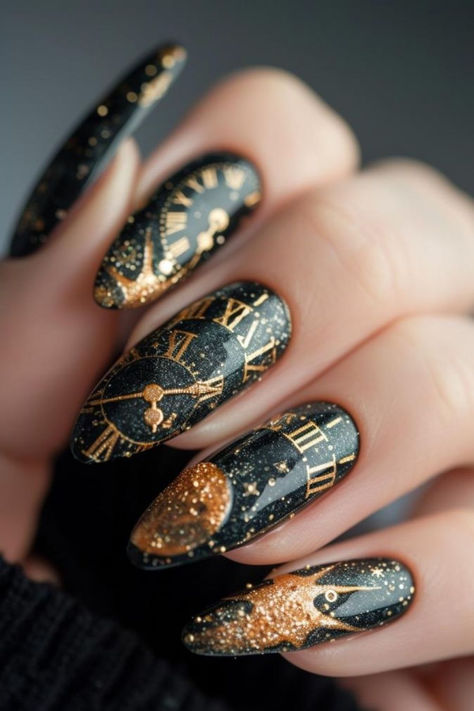 Forward In Time Nail Design Ideas For March Art Deco Nail Art Designs, Clock Nail Art, Steam Punk Nails, Steampunk Nail Art, Art Deco Nails Designs, Steampunk Nails Designs, Train Nails, Clock Nails, New Years Nail Ideas