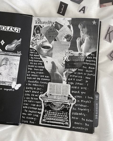 Ttpd Journal Page, Taylor Swift Themed Journal, Reputation Journal Page, Taylor Swift Journal Entries, Taylor Scrapbook, Taylor Swift Scrapbook, Taylor Swift Bullet Journal, Taylor Swift Book, Bored Jar