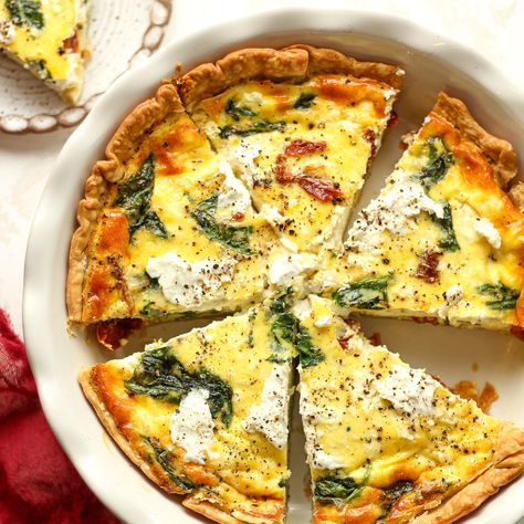 Goat Cheese Quiche Quiche Recipes Goat Cheese, Goat Cheese Quiche Recipes, Vegetable Frittata Recipes, Goat Cheese Quiche, Egg Quiche, Cheese Quiche Recipe, Banana Coffee Cakes, Vegetable Quiche, Creamy Goat Cheese