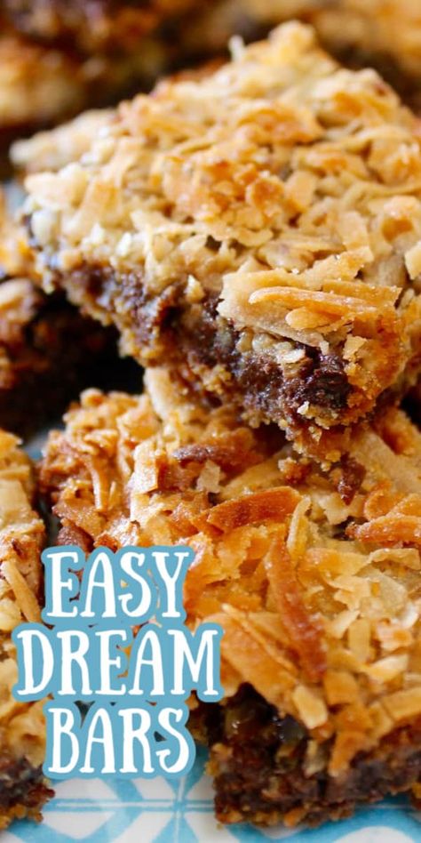 This easy Chocolate Magic Bars (or Dream Bars) recipe is perfect for a simple dessert or snack idea! Made in minutes, these tasty coconut chocolate bars are the best! Chocolate Magic Bars, Dream Bars Recipe, Coconut Magic Bars, Pecan Bars Recipe, Magic Bars Recipe, Chocolate Bar Recipe, Coconut Chocolate Bars, Dream Bars, Magic Bars