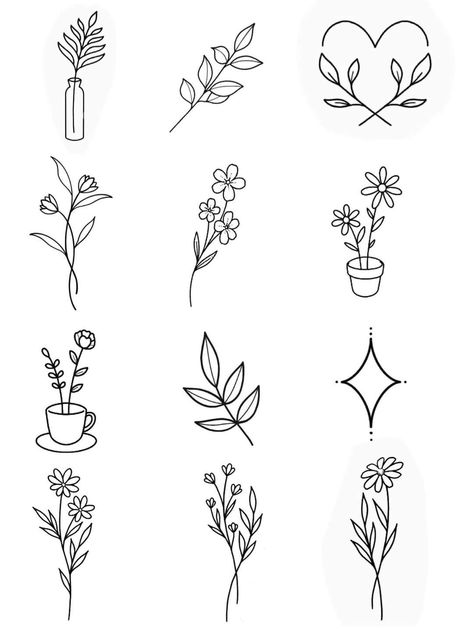 Plant Line Tattoo, Girly Tattoo Stencils, Girly Flash Tattoo Ideas, Feminine Tattoo Flash, Plant Tattoos For Women, Minimalist Floral Tattoo, Levi Art, Flower Tattoo Stencils, Plants Drawing