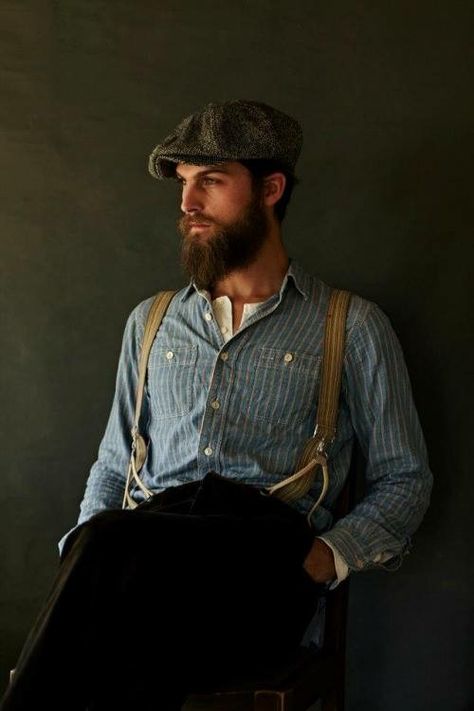 Man With A Beard, Full Beard, Long Beards, Vintage Mens Fashion, Newsboy Cap, Flat Cap, Peaky Blinders, Gentleman Style, 가을 패션