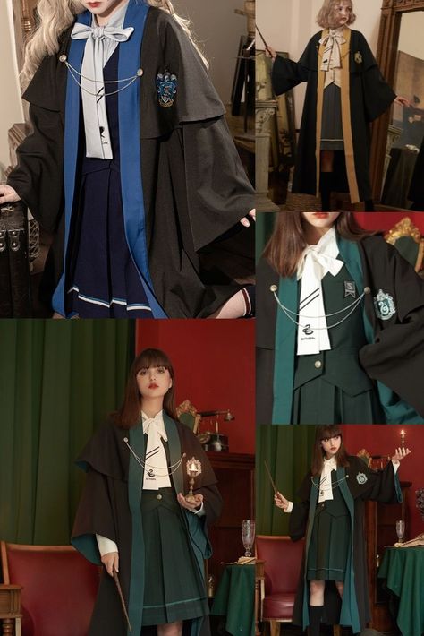 FOLLOW US TO GET MORE IDEAS LIKE THIS! Harry Potter academy magic robe school uniform Harry Potter Party Decorations, Slytherin Fashion, Hogwarts Uniform, Academy Uniforms, Magic Clothes, Hogwarts Outfits, School Uniform Fashion, School Uniform Outfits, Harry Potter Outfits