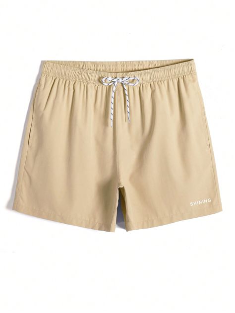 Men Letter Printed Summer Beach Shorts With Pockets And Drawstrings Khaki Boho   Fabric Letter  Non-Stretch  Men Clothing, size features are:Bust: ,Length: ,Sleeve Length: Khaki Shorts Men, Summer Beach Shorts, Boho Fabric, Fabric Letters, Men Beach, Shorts Men, Khaki Shorts, Comic Styles, Beach Shorts