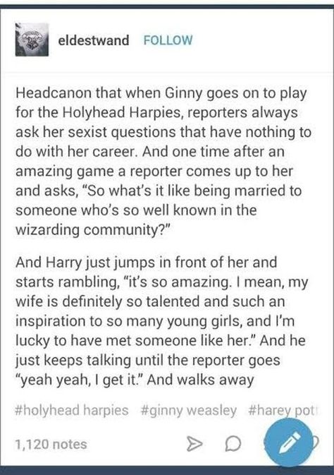 Ginny Potter, Headcanon Harry Potter, Fandom Quotes, Harry And Ginny, Funny Harry Potter Jokes, Harry Potter Baby, Harry Potter Headcannons, Harry Potter Jokes, Severus Snape