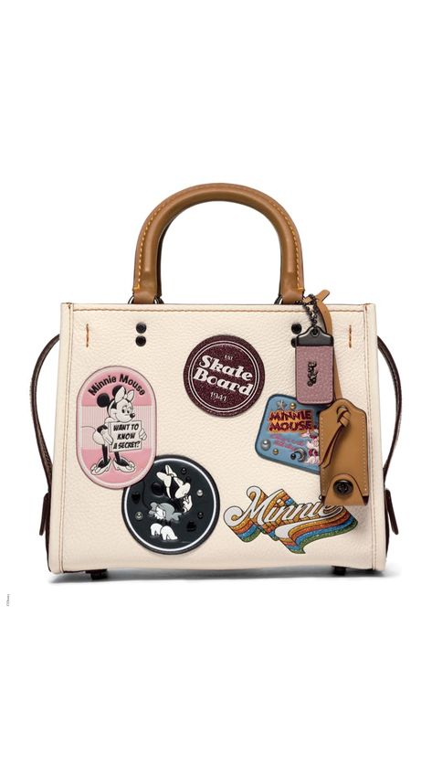 The New Coach Minnie Mouse Line Is Everything You Want It to Be | Brit + Co Minnie Mouse Valentines, Minnie Mouse Doll, Coach Rogue, Coach Disney, Disney Purse, Disney Patches, Disney Handbags, Disney Bag, Coach Swagger Bag