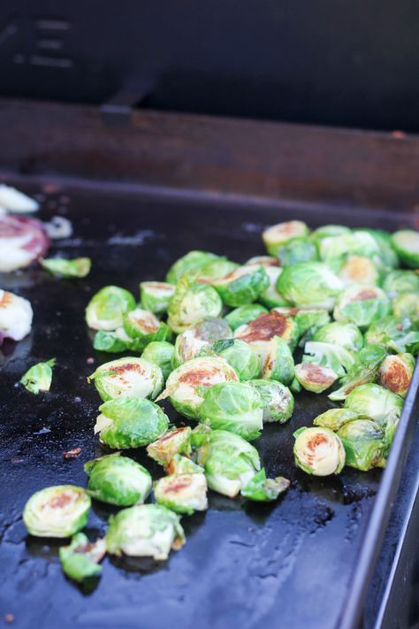 Blackstone Grilled Brussel Sprouts - Jen Around the World Honey Butter Glaze, Grilled Brussel Sprouts, Cooking Brussel Sprouts, Butter Glaze, Blackstone Grill, Sprouts Recipe, Dinner Today, Griddle Recipes, Griddle Cooking