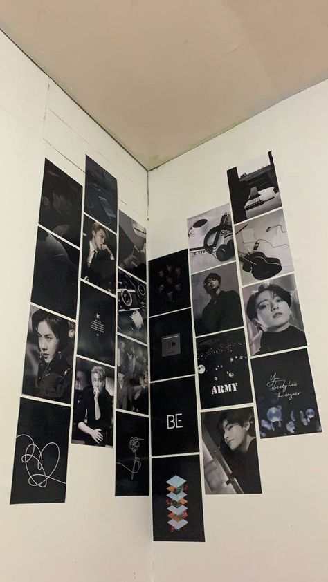 Bts Decoration Ideas, Bts Poster Room Decor, Bts Army Room Decor, Bts Wall Decor Ideas, Wall Stickers Bedroom Aesthetic, Bts Room Decor Aesthetic, Wall Design Aesthetic, Bts Room Ideas, Diy Bts Room Decor