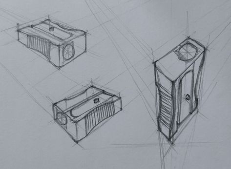 Objects In Perspective Drawing, Drawing Practice Objects, Object In Perspective, Product Perspective Drawing, How To Draw Objects In Perspective, Two Point Perspective Object Drawing, 1 Point Perspective Object Drawing, Product Design Drawing Sketches, 2 Point Perspective Product Sketch