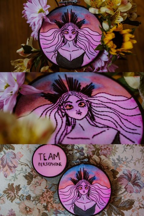 Lore Olympus Cross Stitch, Persephone Cross Stitch, Queen Persephone Lore Olympus, Queen Persephone, Persephone Lore Olympus, Embroidery Wall Decor, Embroidery Wall, Lore Olympus, Embroidery Ideas