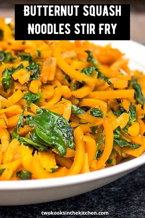 If you buy pre-spiralized butternut squash noodles, this side dish is beyond simple! Stir fry with butter, Balsamic, soy and garlic for a delicious treat in 10 minutes. Butternut Squash Recipies, Noodles With Butter, Spiral Recipes, Spiralized Butternut Squash, Simple Stir Fry, Butternut Squash Noodles, Noodles Stir Fry, Butternut Squash Noodle, Easy Butternut Squash