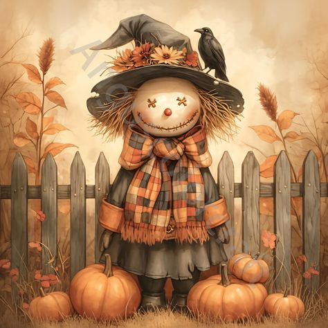 Whimsical Scarecrow in Pumpkin Patch Clip Art 10 High Res Watercolor JPGs Junk Journaling Scrapbooking Card Making Digital Download Fantasy by Anguscolorcraft on Etsy Cool Clipart, Fall Arts And Crafts, Journaling Scrapbooking, Junk Journaling, Digital Planners, Unique Image, Fall Thanksgiving, Scarecrow, Halloween Witch