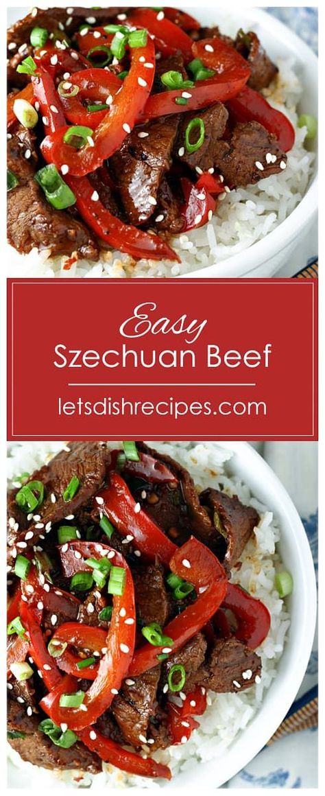 Easy Szechuan Beef Recipe: Why order take-out when you can make this sweet and spicy Szechuan Beef with red peppers at home? Serve over rice for a complete meal. #takeout #beef #asianfood #copycatrecipes #recipes Beef Szechuan Recipes, Scheshwan Beef, Szchechuan Beef Recipe, International Beef Recipes, Szechuan Beef Recipe, Schezuan Beef, Schezwan Beef, Szechuan Beef, Szechuan Recipes