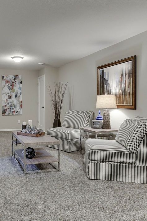 Cute seating area with gray carpet, gray walls and white trim. Cute and cozy! #seating #graycarpet #graywalls #whitetrim Grey Carpet Living Room, Grey Carpet Bedroom, Classic Carpet, Gray Carpet, Basement Carpet, White Molding, Gray Walls, Carpet Trends, Cheap Carpet Runners