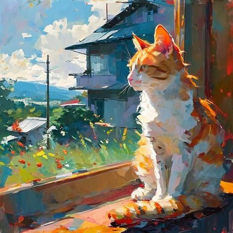 The Cat Kingdom by Francesco Bottazzo - Playground Cat Gouache, Cat Kingdom, Cat Landscape, Cartoon Cats, Animal Portraits Art, Animal Cartoon, Art Sketch, Beautiful Backgrounds, Cat Painting