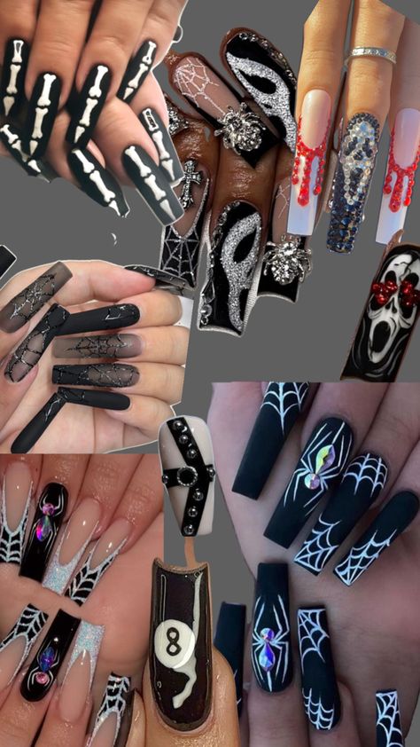 halloween nails Halloween Coffin Shaped Nails, Halloween Nails With Charms, Halloween Skull Nails, Skull Nails, Halloween Coffin, Coffin Shape Nails, Halloween Nail, Fall Nails, Halloween Skull