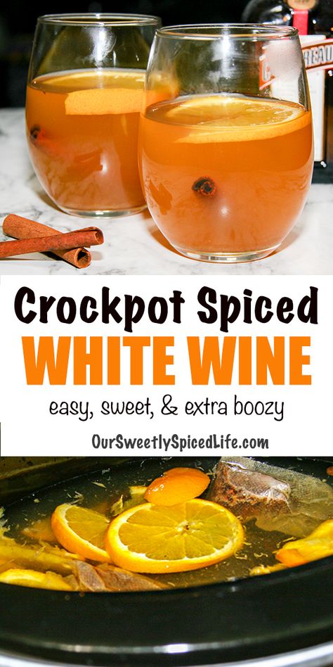 White Wine Mulled Wine, Spice Wine Recipe, White Mulled Wine Recipe, Hot Spiced Wine Recipe, Spiced Wine Recipe Crockpot, Mulled White Wine Recipe, Hot Wine Drinks, Crockpot Wine, Mulled Wine Recipe Crockpot