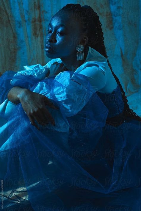 Blue Light Reference, Blue Reference Photo, Elemental Blue Fashion, Blue Lighting Reference, Light Blue And Black Outfit, Light Study Reference, Blue Lighting Photography, Blue Photography Aesthetic, Opera Photoshoot