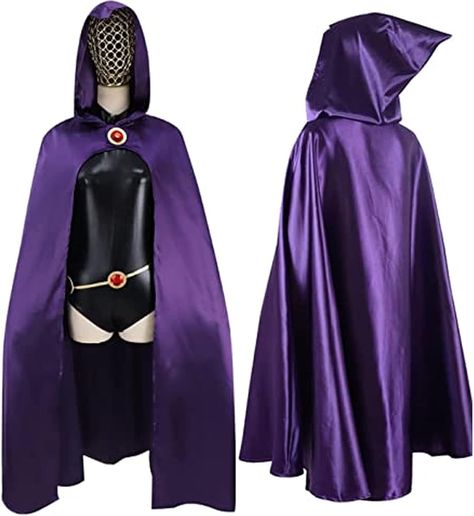 Amazon.com: stepsin Women Titans-Raven Cosplay Costume Deluxe Jumpsuit Cloak with Hood Outfit And Red Stones Chain for Halloween Costume : Clothing, Shoes & Jewelry Raven Halloween Costume, Purple Cloak, Women's Cosplay, Costumes Unique, Raven Costume, Raven Cosplay, Beautiful Cosplay, Womens Cosplay, Office Casual Outfit