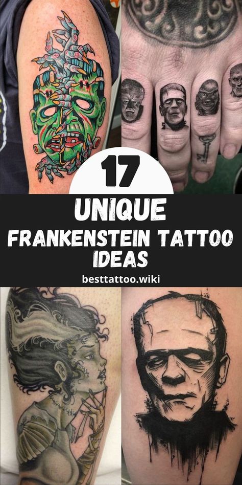 Unleash your inner monster with our exclusive collection of 17 Unique Frankenstein Tattoo Designs & Ideas. Each tattoo is a testament to the enduring legacy of Mary Shelley's iconic tale, offering a captivating blend of beauty and horror. Whether you're drawn to classic imagery or contemporary twists, these designs will inspire you to embrace the darker aspects of human nature and celebrate the timeless themes of love, loss, and redemption. Classic Monsters Tattoo, Small Frankenstein Tattoo, Frankenstein Tattoo Traditional, Frankenstein Tattoo Ideas, Twisty Tattoo, Universal Monsters Tattoo, Frankenstein Tattoo, Koala Tattoo, Bride Tattoo