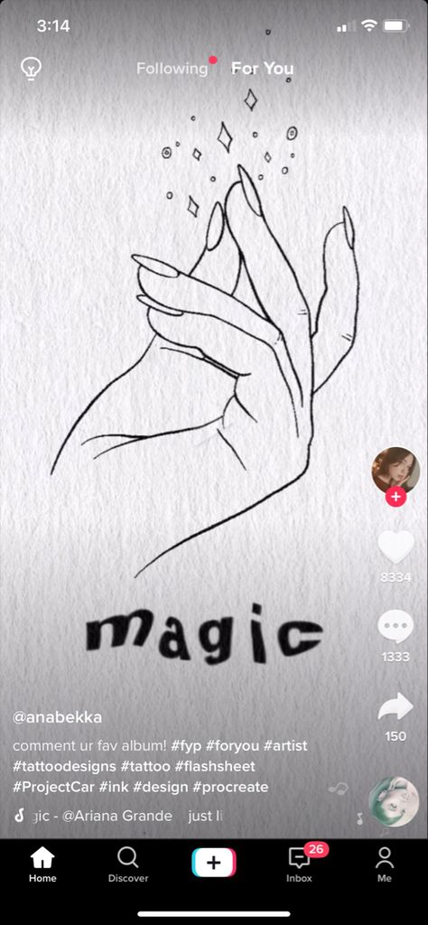 ariana grande just like magic positions tattoo design by @ anabekka tiktok Grande Tattoo, Ariana Grande Tattoo, Magic Tattoo, 3 Tattoo, Magic Hands, Name Design, Minimal Tattoo, Tattoo Stencils, Love Tattoos