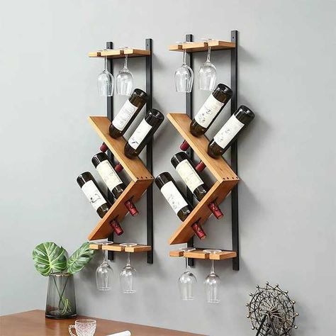 Modern Wall Wine Rack, Wine Rack Design, Mounted Wine Rack, Wood Wine Rack, Drawing Room Decor, Bar In Casa, Wooden Wine Rack, Diy Backsplash, Wall Mounted Wine Rack