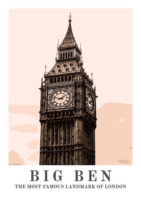 Big Ben Art, Wall Art Big, London Travel Poster, Posters Uk, London Vintage, Big Ben London, Framed Maps, Famous Landmarks, A Level Art