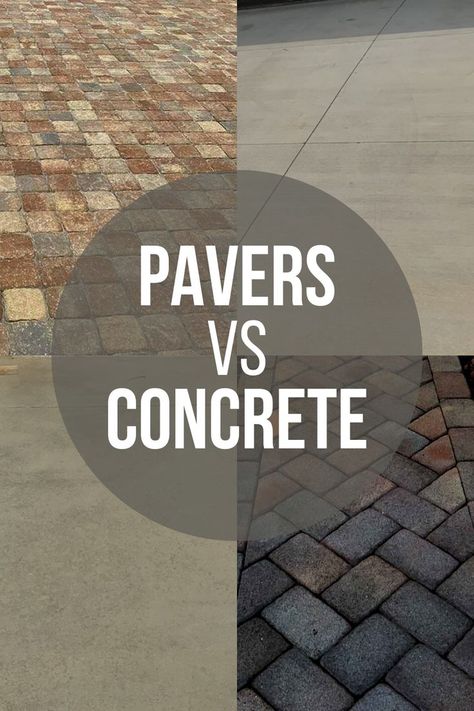 The difference between pavers vs concrete Pavers Vs Concrete, Diy Concrete Driveway, Paver Driveway Ideas, Pavers Over Concrete, Decorative Concrete Patio, Outdoor Patio Pavers, Stamped Concrete Walkway, Brick Paver Driveway, Driveway Materials