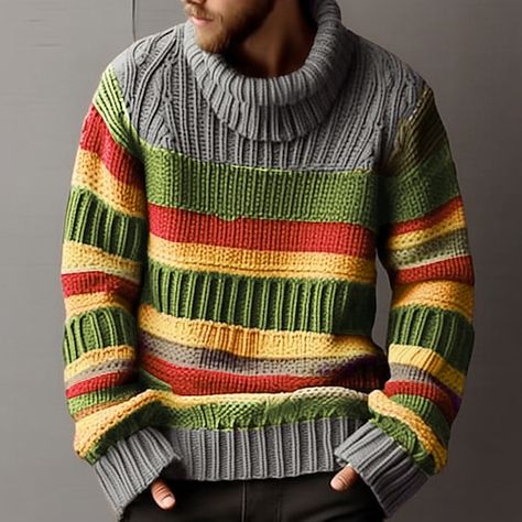 Mens Pullover Sweater, Casual Turtleneck, Mens Turtleneck, Striped Knitted Sweater, Mens Cardigan Sweater, Mens Plus Size, Knitted Jumper, Pullover Men, Winter Sweaters