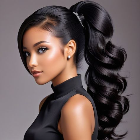 Discover the elegance and versatility of Classy Black Ponytail Hairstyles in this comprehensive guide. From sleek and polished ponytails for formal events to chic and trendy styles for everyday wear, this article showcases a wide range of options for black women to elevate their look. Learn how to achieve the perfect ponytail, whether you prefer a high pony, low pony, or something in between. Find inspiration for different textures and lengths, and explore various accessories and ... African American Ponytail Hairstyles, Pony Tailed Hairstyle Black Women, High Pony Wedding Hair, Sleek High Ponytail, Character Hairstyles, High Ponytail Styles, Pony Hairstyle, The Perfect Ponytail, Two Ponytail Hairstyles