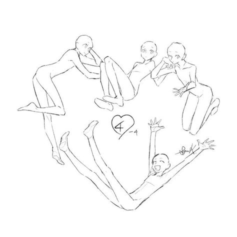 5 Character Pose, Drawing Poses Group Of 4, Group Drawing Poses Four, Group Character Poses, Two Persons Poses Drawing, 4 Person Poses Drawing, Ot3 Poses, Group Base, 6 Friends