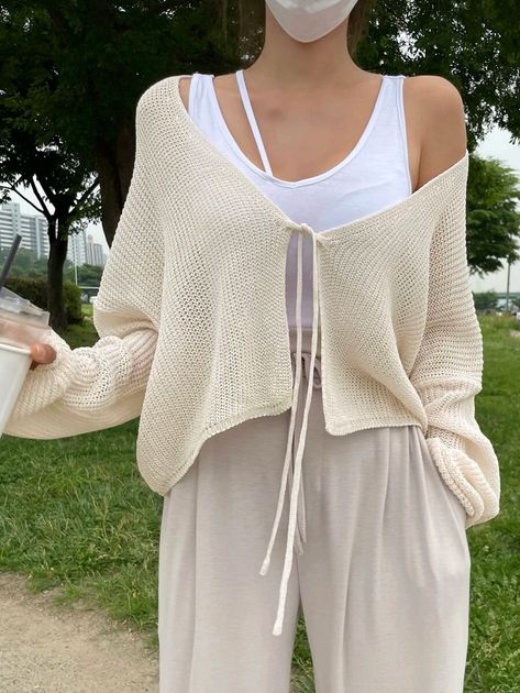 Tie Sweater Across Chest, Flowy Dress With Cardigan, Front Tie Sweater Outfit, Sweater Tied Across Chest, Flowy Cardigan Outfit, Tied Sweater Outfit, Tie Front Cardigan Outfit, Sheer Cardigan Outfit, Tie Cardigan Outfit