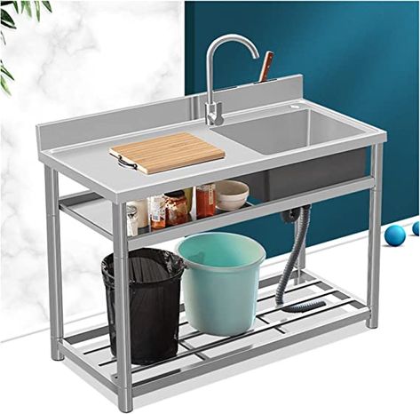 Commercial Restaurant Sink Utility Sink Stainless Steel Free-standing Kitchen Sink Set Single Bowl w/ Faucet & Drainboard for Laundry Garage Camping 100x50x80cm/39.4x19.7x31.5in Right - - AmazonSmile Free Standing Kitchen Sink, Laundry Room Utility Sink, Restaurant Sink, Laundry Garage, Stainless Steel Utility Sink, Outdoor Kitchen Sink, Soap Stand, Commercial Sink, Kitchen Sink Design