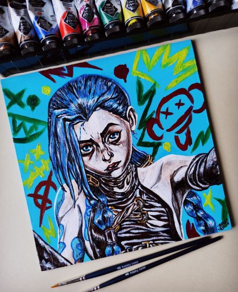 #arcane #jinx #leagueoflegends #lol #acrylic #acrylicpaint #canvas Arcane Painting, Arcane Diy, Arcane Jinx, Canvas Painting Diy, League Of Legends, Diy Painting, Painting Ideas, Art Projects, Acrylic Painting