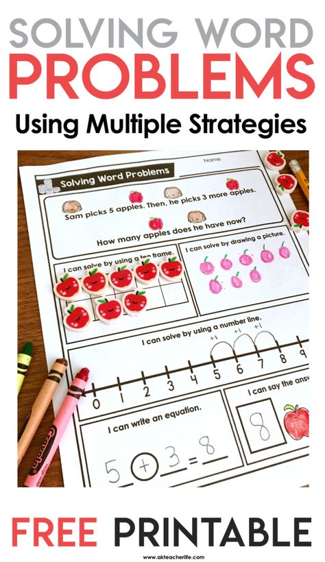 Let's Solve Word Problems Using Multiple Strategies - A Kinderteacher Life Word Problems Kindergarten, Teaching Word Problems, Drawing A Picture, Problem Solving Worksheet, Frame Drawing, Addition Word Problems, Math Problem Solving, Solving Word Problems, Math Words