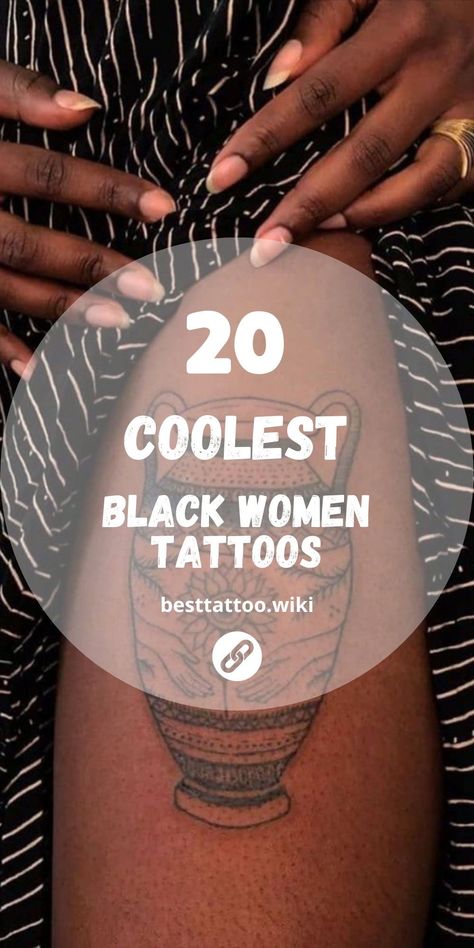 Step into a world of beauty and resilience with our exclusive collection of 2024's top 20 black women tattoos. Celebrating Afro heritage and feminine strength, each tattoo embodies a unique story of empowerment. From bold arm sleeves to intricate leg designs, our curated selection offers a range of options to express your identity and embrace the richness of black culture. Black Tattoos For Women Arm, Fine Line Tattoo Black Woman, Tattoos For Black Women Skin, Women Tattoos Leg, Black Woman Tattoo Afro, Cute Arm Tattoos For Black Women, Tattoo Sleeve Black Women, Arm Tattoo Black Women, Woman Empowerment Tattoos