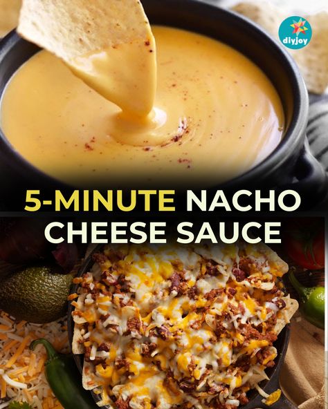 This nacho cheese dip recipe only needs 6 ingredients and a few minutes to prepare! It's perfect for nachos, fries, soft pretzels, and pizza. Home Made Nacho Cheese, Nacho Dip Recipes, Easy Nacho Dip, Best Cheese For Nachos, Nacho Cheese Dip Recipe, Easy Nacho Cheese, Nachos Dip Recipe, Nachos Fries, Nacho Cheese Dip