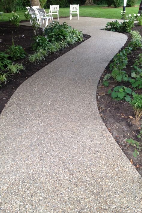 Exposed aggregate patio in Indiana by Hanson Pool Wedding Decorations, Aggregate Patio, Exposed Aggregate Concrete, Concrete Path, Patio Grande, Exposed Aggregate, Walkway Landscaping, Walkway Design, Pool Wedding