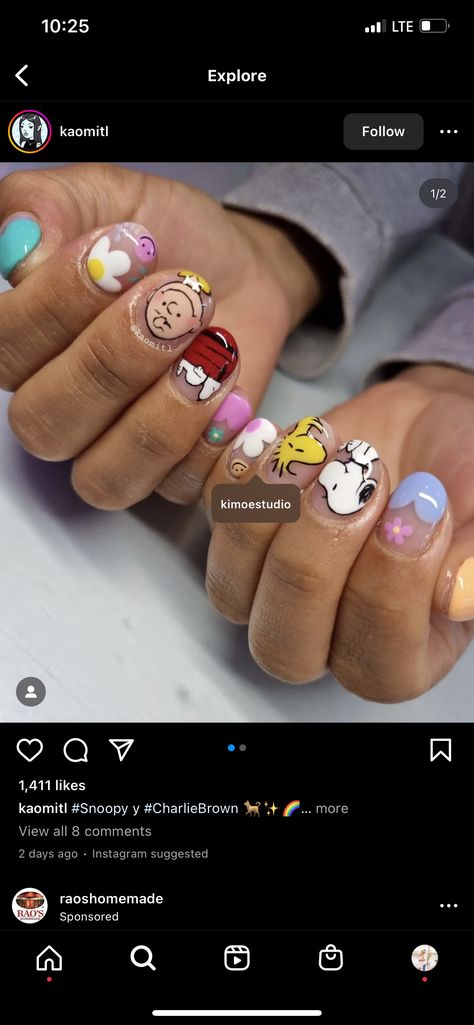 Charlie Brown Nails, Snoopy Nails, Disney Nails, Brown Nails, Christmas Nails, Charlie Brown, Art Designs, Nail Ideas, Nail Inspo