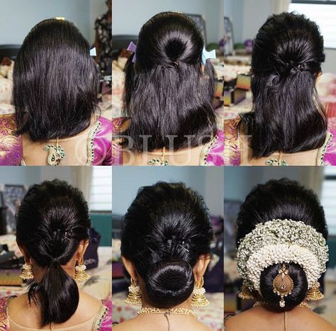 Hair Bun For Short Hair Indian, Bridal Hairstyles For Short Hair Indian, Simple Wedding Up Dos For Medium Hair, Braidmaid Hairstyle, Short Hair Saree Hairstyle, Short Hair Bun For Saree, Traditional Hairstyle For Saree Short Hair, Hairstyles For Short Hair Wedding Indian On Saree, South Indian Wedding Hairstyles For Short Hair