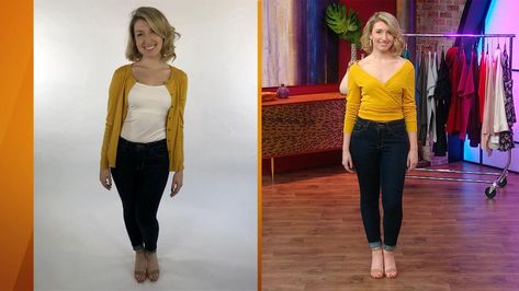 How to Turn a Boring Cardigan Into a Sexy Backless Top -- With a Hair Tie! Turning A Cardigan Into A Top, How To Turn A Cardigan Into A Top, Backless Shirt, Shirt Hacks, Style Guru, Backless Top, Rachael Ray, Dressed To Kill, How To Turn