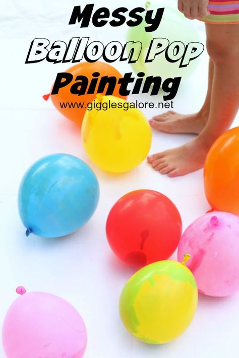 Messy Balloon Pop Painting_Giggles Galore Paint Balloons, Messy Games, Messy Party, Pop Painting, Kid Friendly Art, Messy Crafts, Balloon Painting, Double Dare, Messy Art