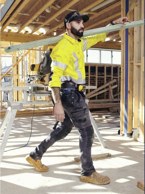 Office Worker Reference, Tradies Australia, Work Wear Men Workwear, Carpenter Photoshoot, Tools Electrician, Afro Hair Woman, Construction Outfit, Men Workwear, Working Men