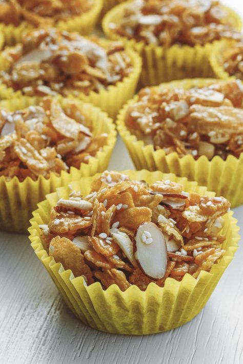 Wholesome & Extra Crunchy Honey Joys with Nuts - Nourish & Tempt Honey Joys Recipe, Honey Joys, Cornflake Cookies, Fairy Bread, Honey Nut, Asian Desserts, Baking Set, Caster Sugar, Birthday Food