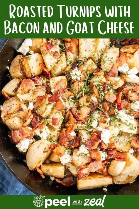 Discover a new twist on roasted turnips with this straightforward recipe. Infused with rosemary and tangy mustard dressing, and finished with crispy bacon and rich goat cheese, this side dish transforms a simple vegetable into a gourmet treat. Roasted Turnips Oven, Recipe Turnips, Turnip Recipe, Roasted Turnips, Gluten Free Christmas Recipes, Gluten Free Recipes Side Dishes, Turnip Recipes, Gluten Free Christmas Cookies, Gluten Free Sides Dishes